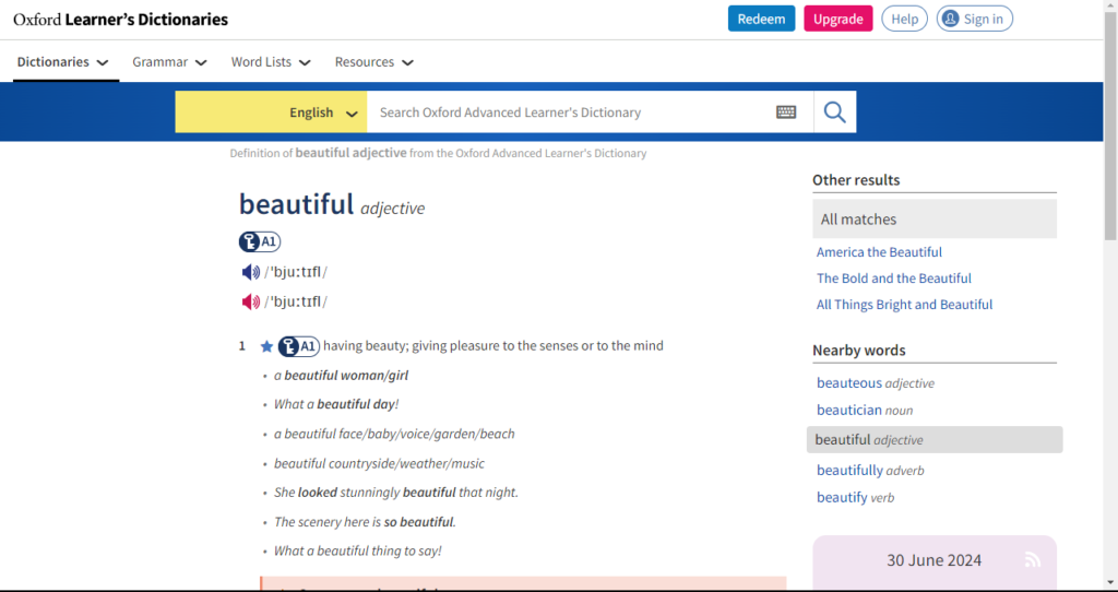 significado de beautiful, Oxford Learner's Dictionaries