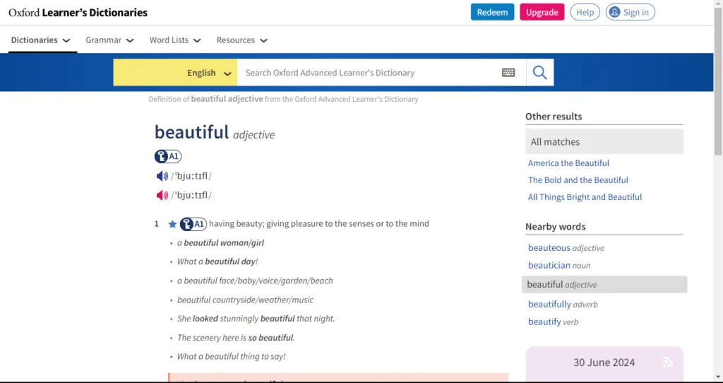 significado de beautiful, Oxford Learner's Dictionaries
