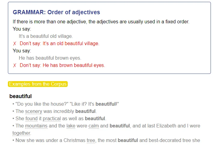 Notas gramaticales y ejemplos del corpus - Longman Dictionary