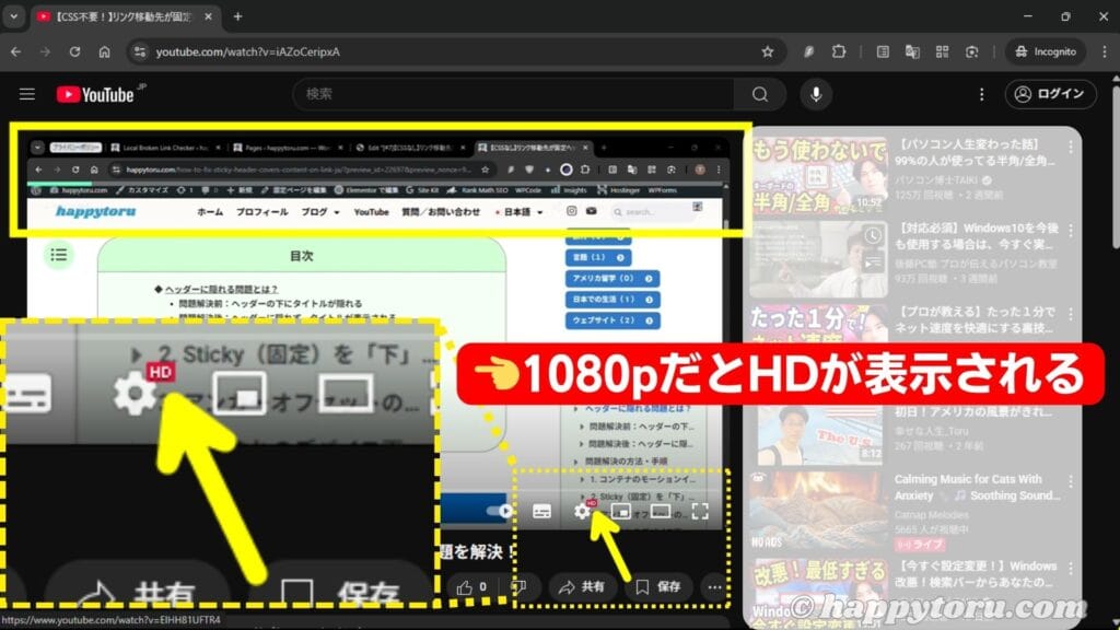 1080pだとHDが表示される
